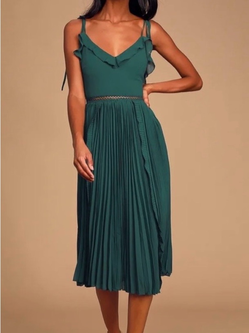 Lulu's Green Pleated Midi Dress L